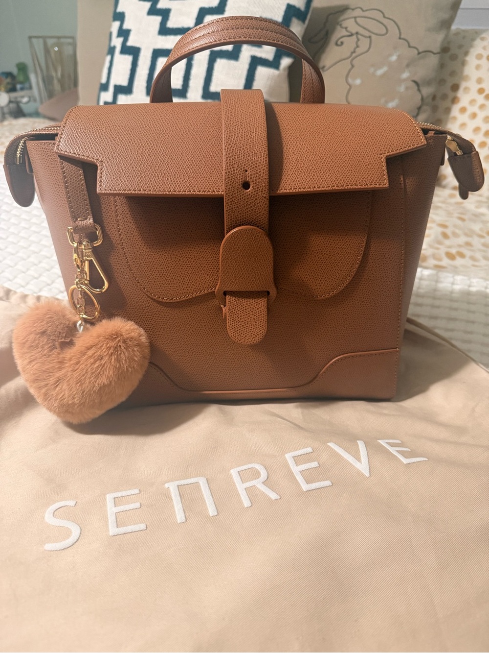 Senreve Midi Maestra - Chestnut Pebbled Leather Satchel, Heart Charm included